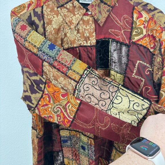 Chico's Vintage Patchwork Orange Red Cottagecore Ecclectic Art to Wear Size Med - Picture 3 of 9